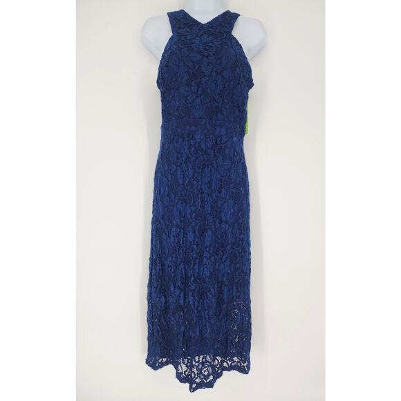 Sam Edelman Navy Blue Floral Lace Halter Midi Dress Size 2 NWT - Picture 11 of 12